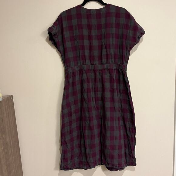 Pact Dress Coastal Short-Sleeve Purple Gray Plaid 100% Organic Cotton Large - Picture 3 of 9